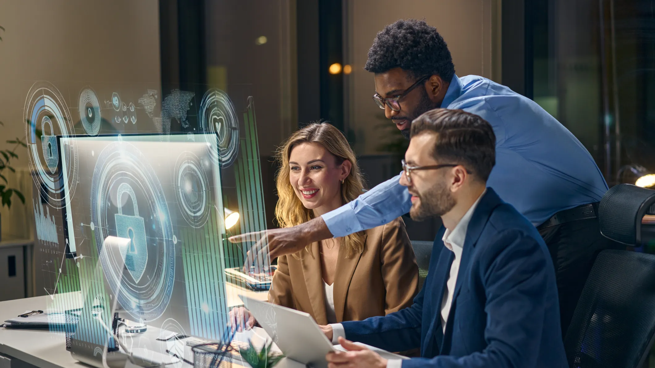 Team collaborating on cybersecurity solutions