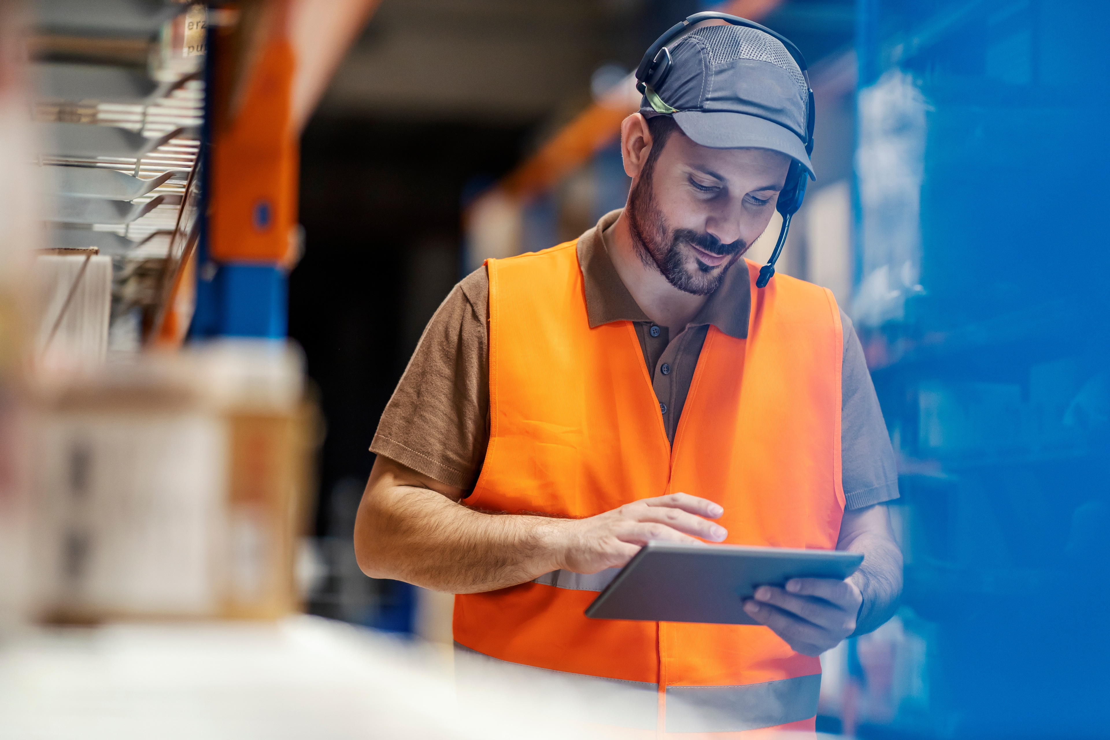 An image of a warehouse worker which was used for our Desk-Free Worker Report.