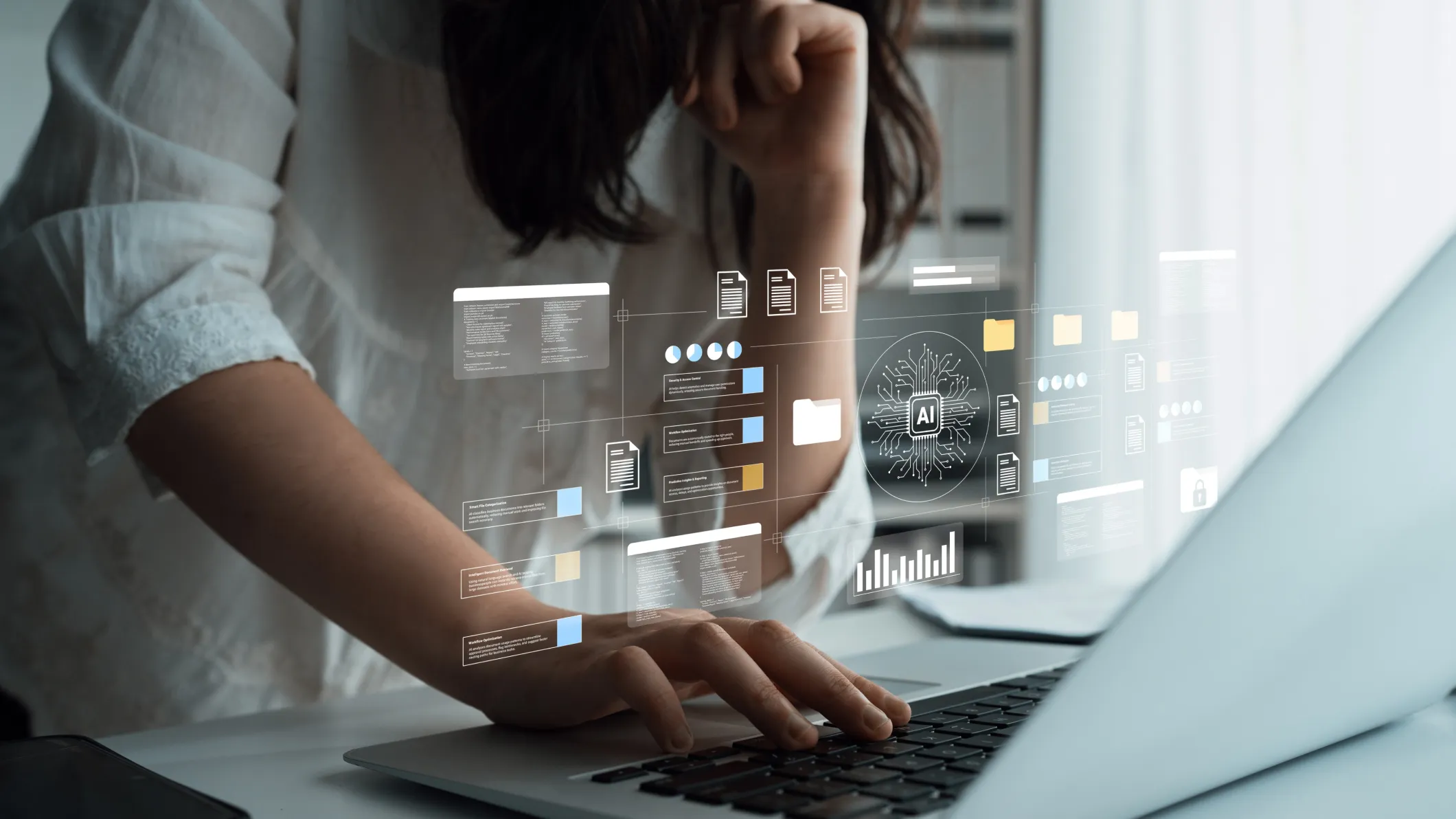 A woman working on her laptop