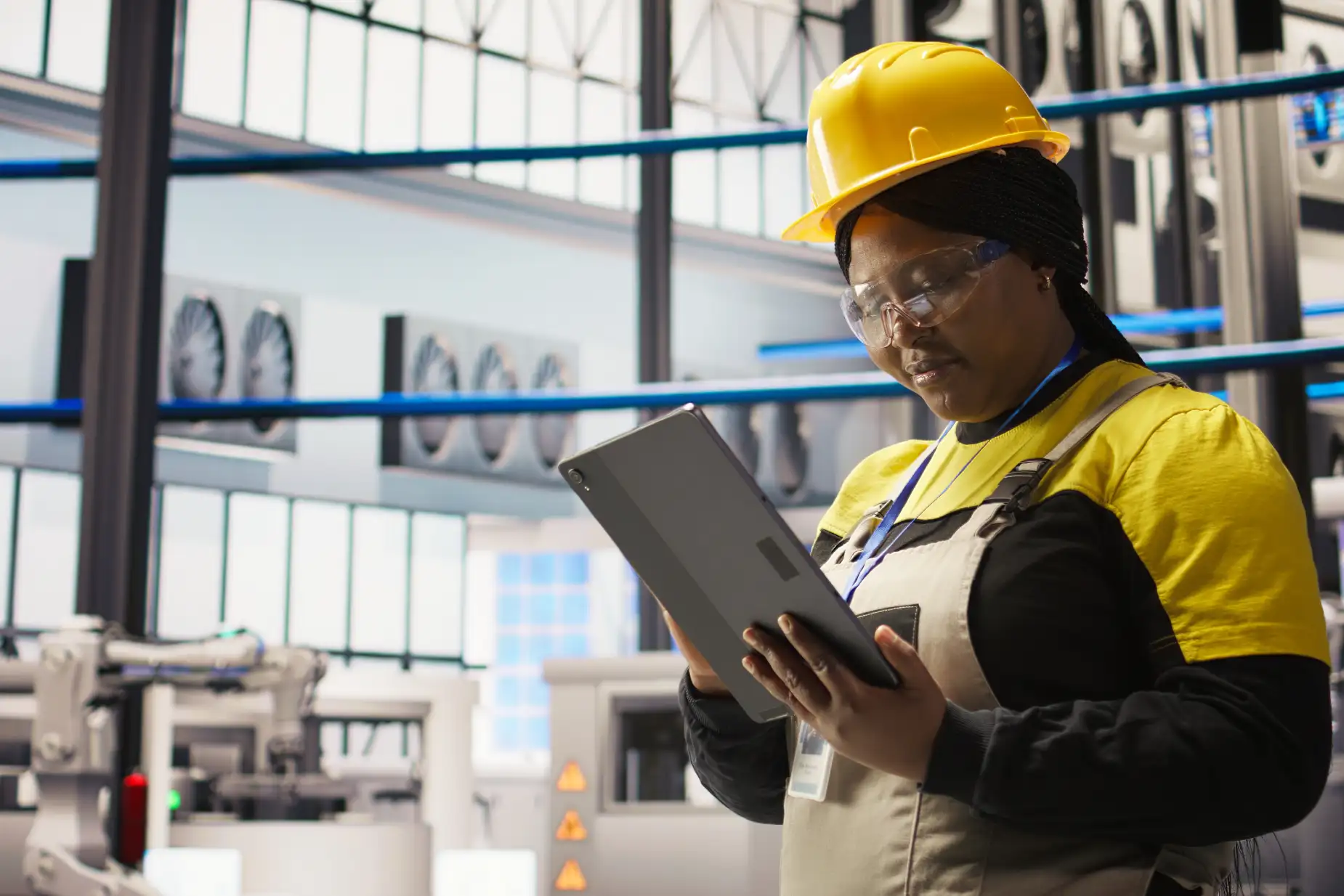 A manager using software to monitor financial performance in a manufacturing environment