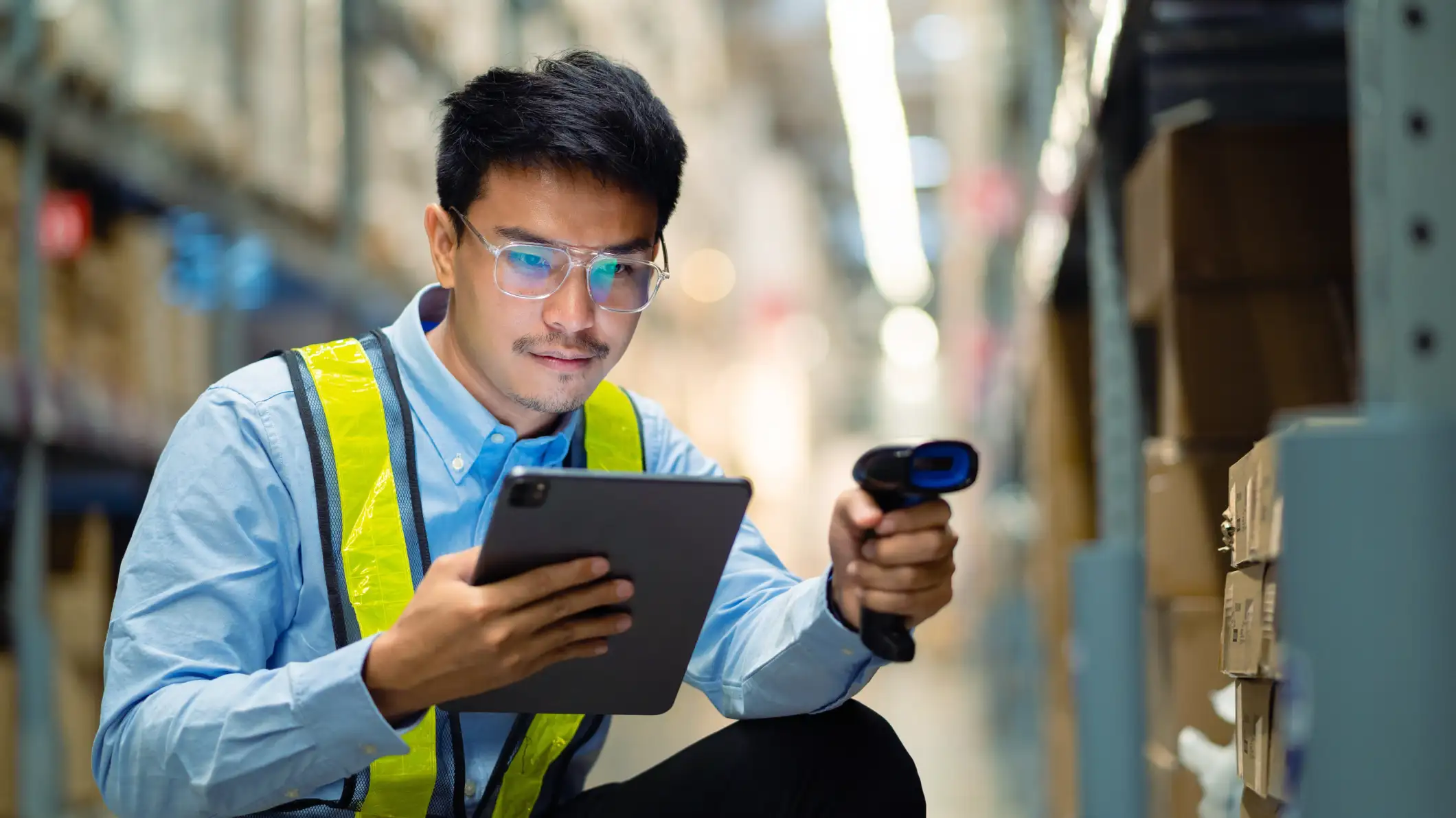 Retail employee using technology to support daily store operations