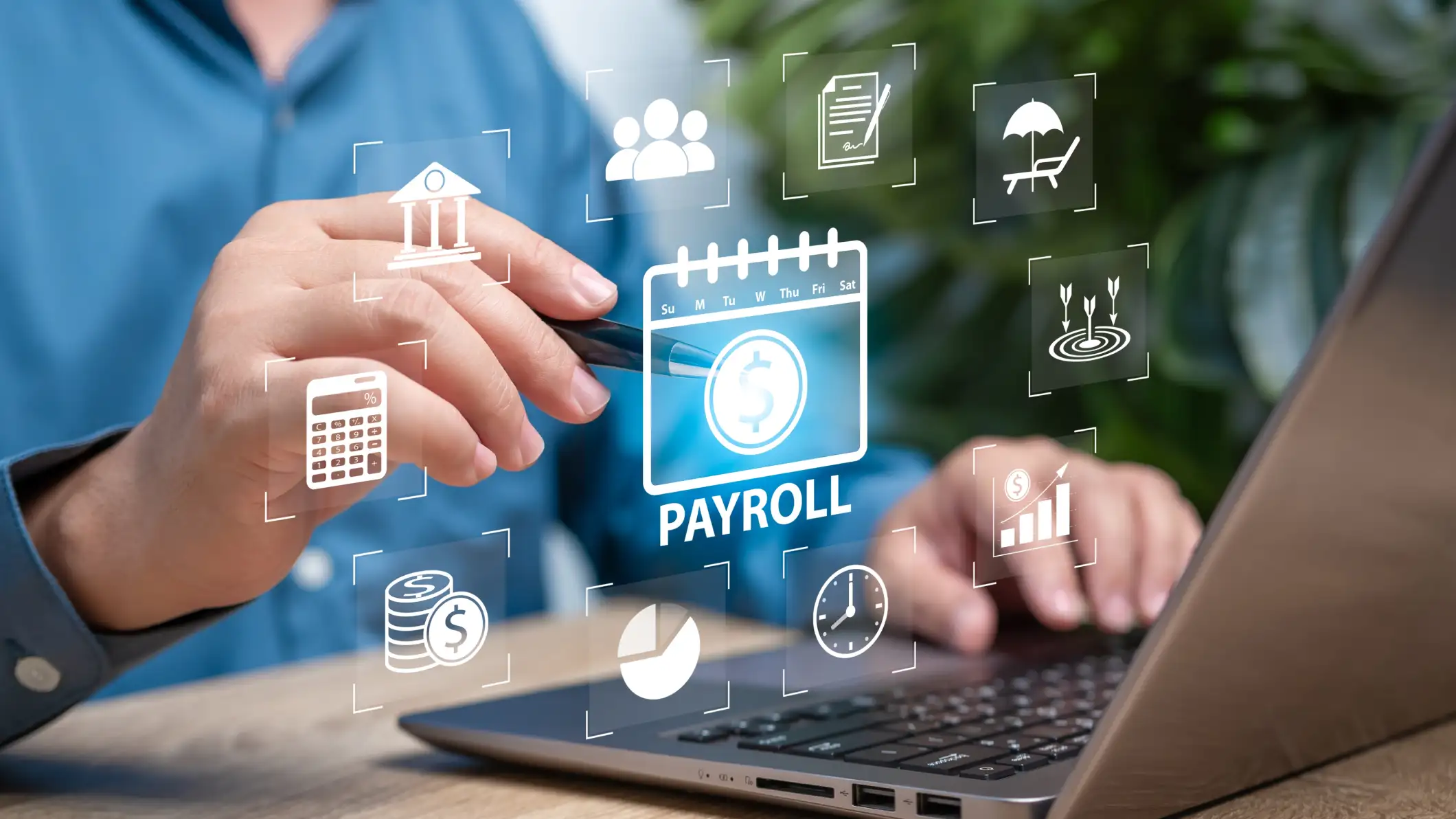 Employee uses technology to complete payroll tasks