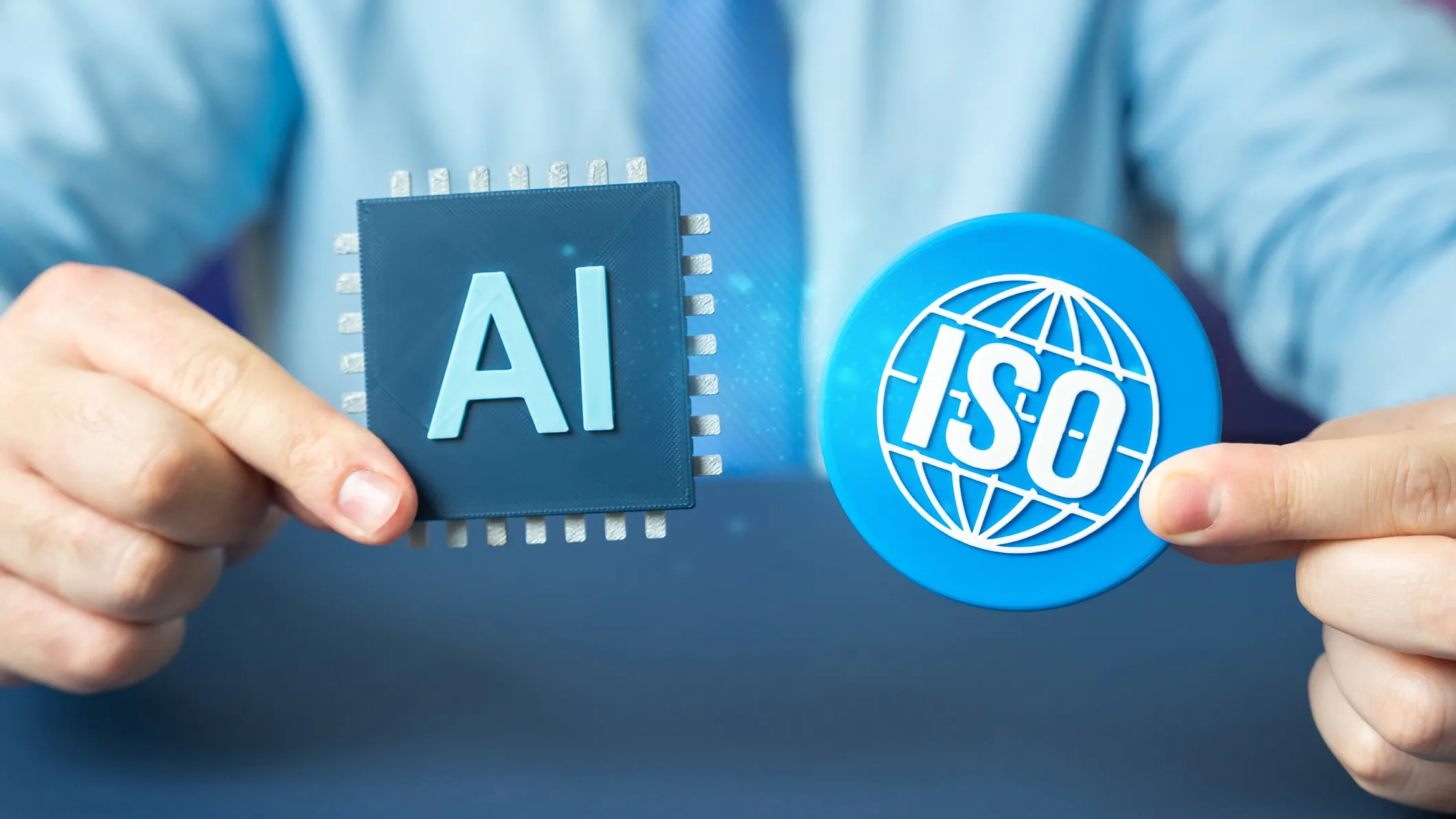 Hands holding AI and ISO certification