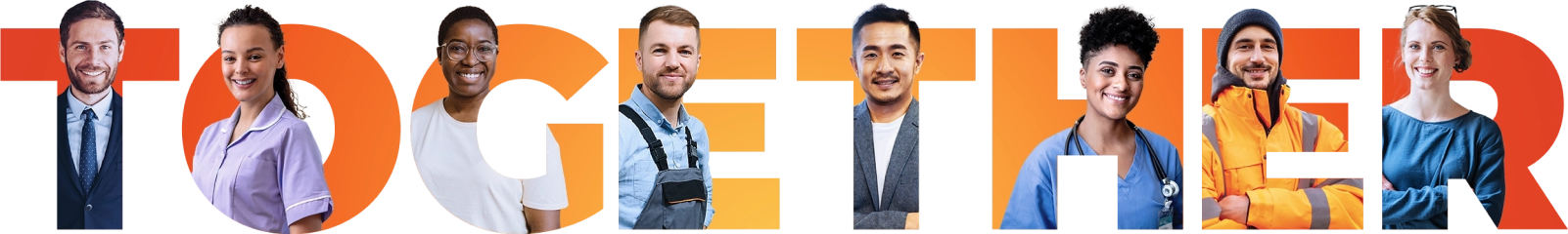 An image of the word "Together" with a professional person appearing out of each