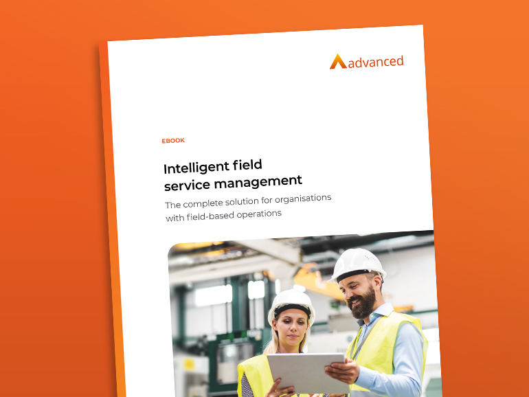 eBook cover showing two factory workers in hard hats looking at tablet device