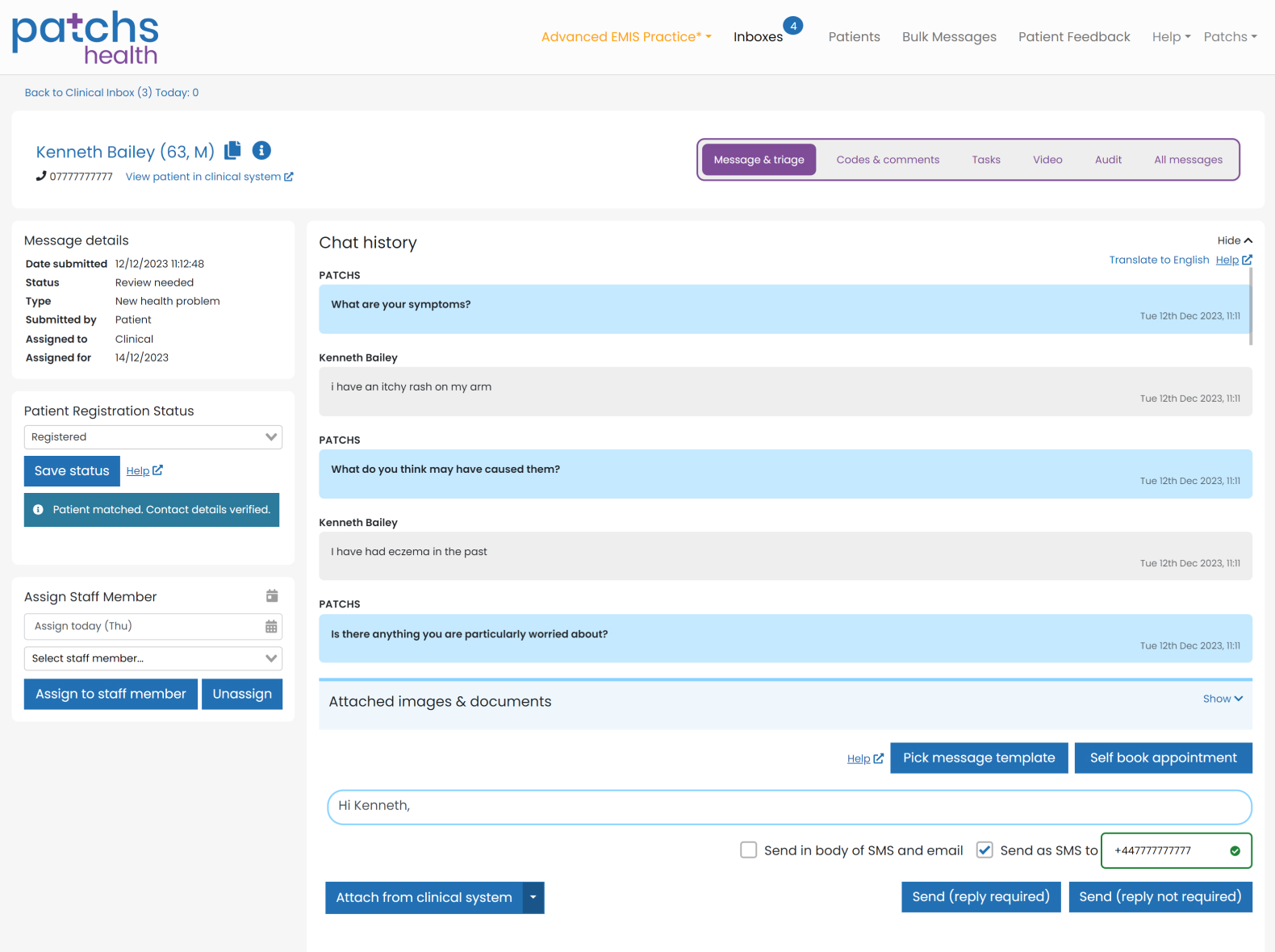 PATCHS online gp consultation software in use)