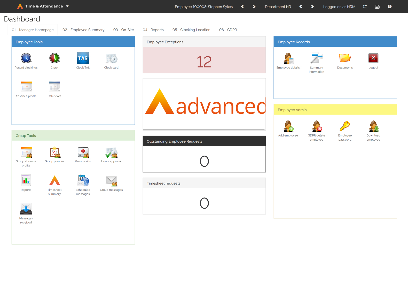 Time and attendance software dashboard)