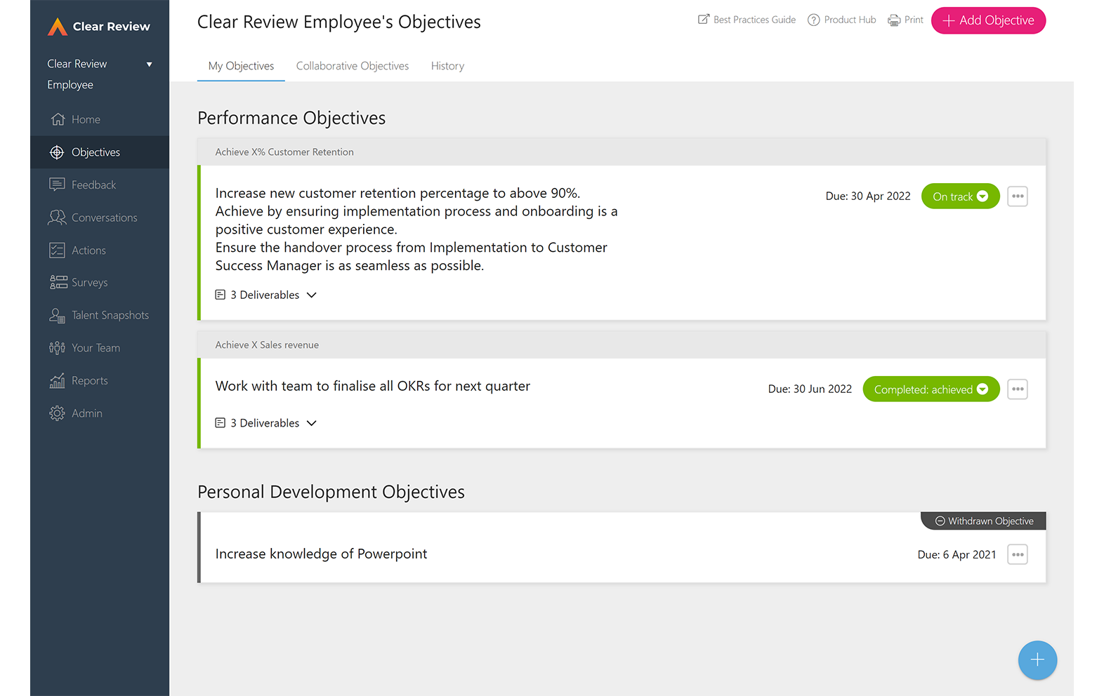 Objectives Screenshot