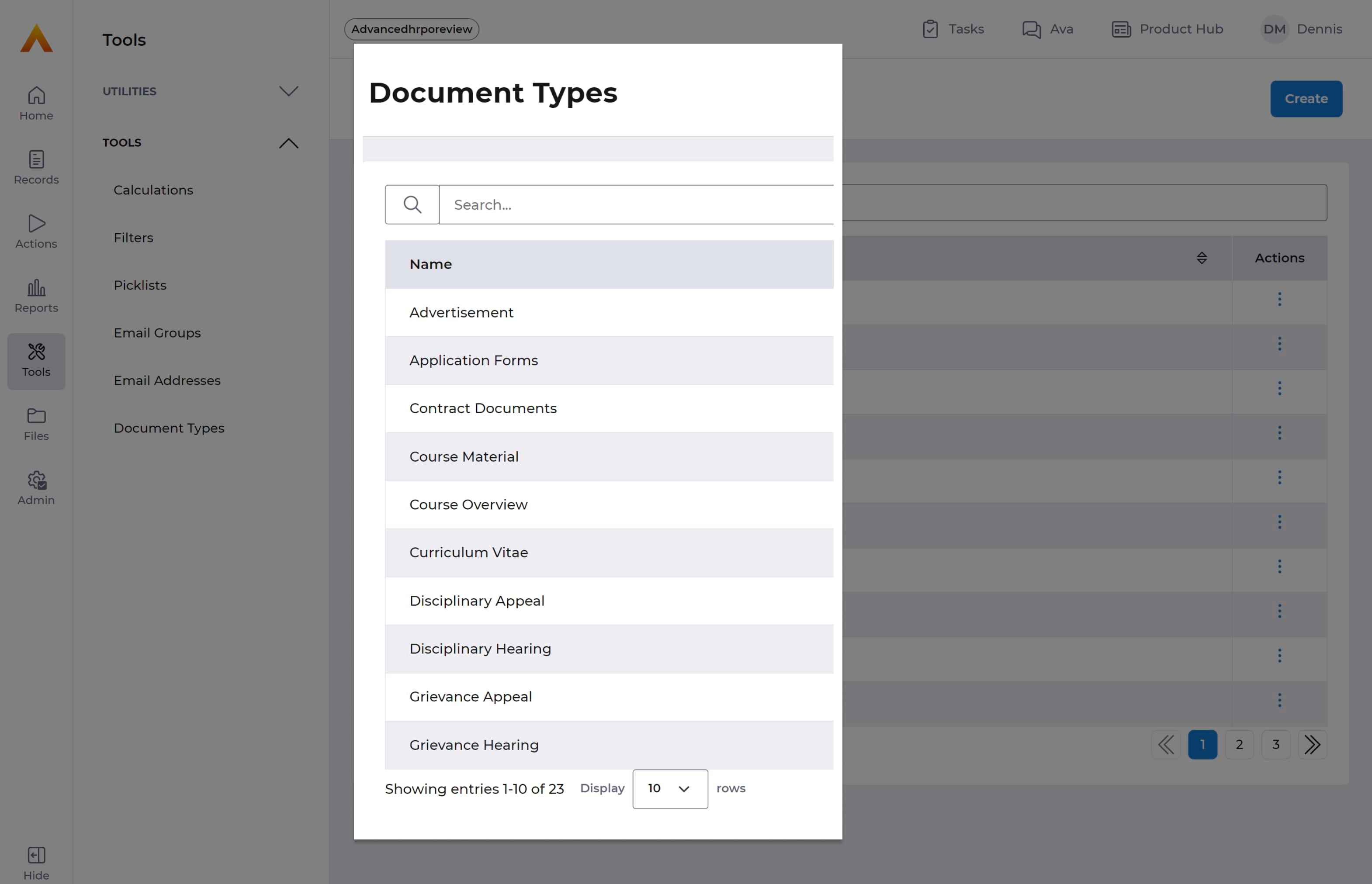 document management feature on advancedhr