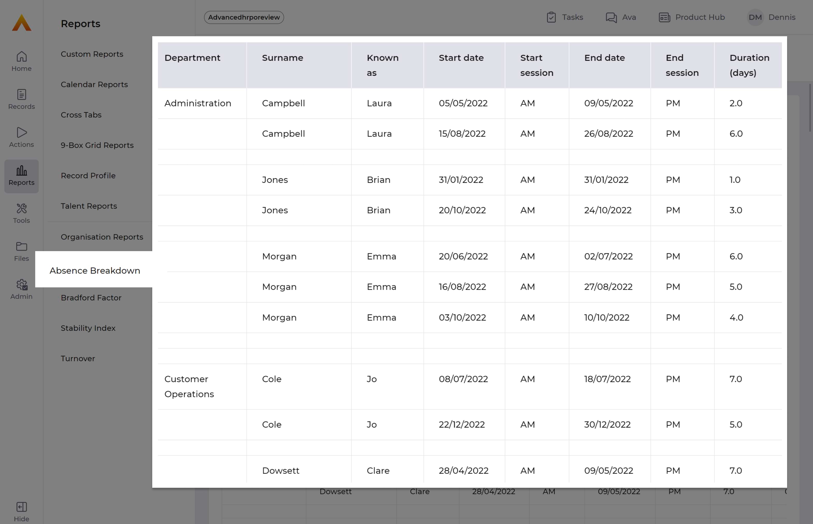 attendance and absence reporting feature on advancedhr