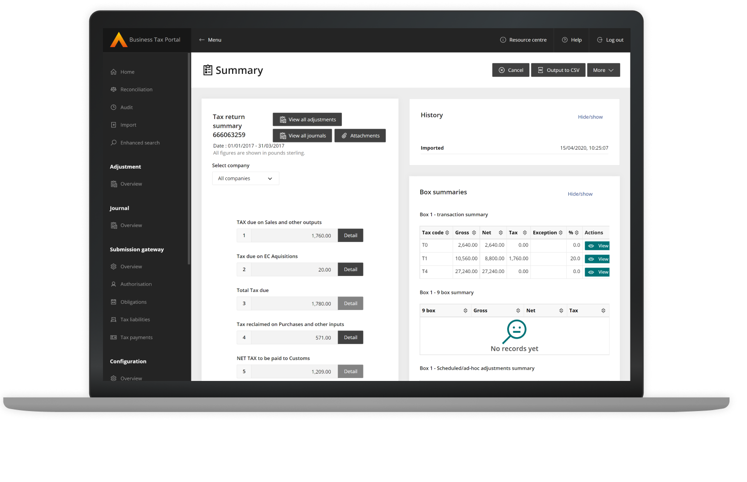 Advanced Financials making tax digital in use