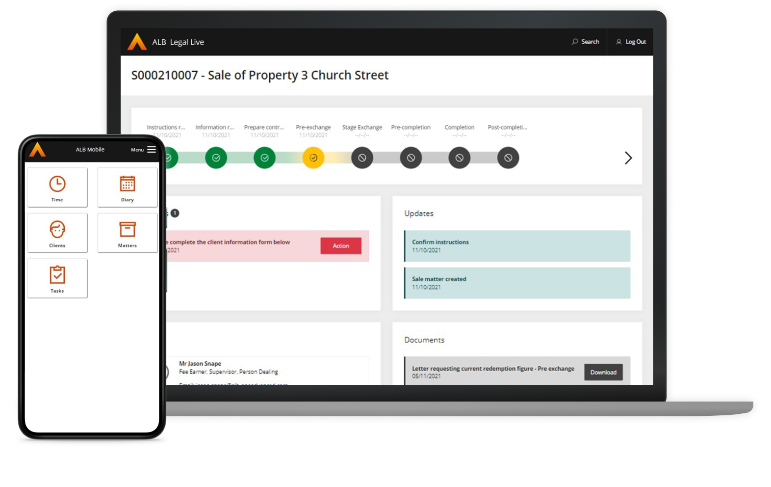 ALB software in use on laptop and mobile
