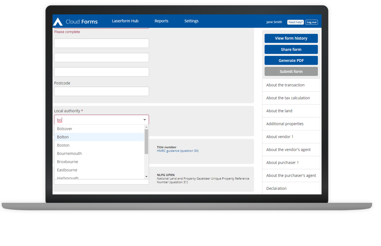 Cloud Forms software in use on laptop