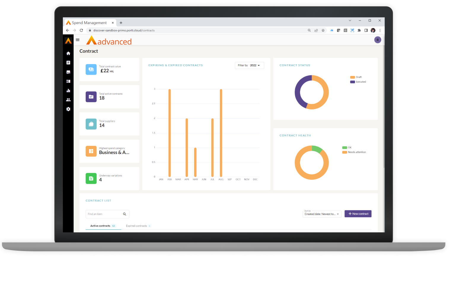 Contracts management software in use