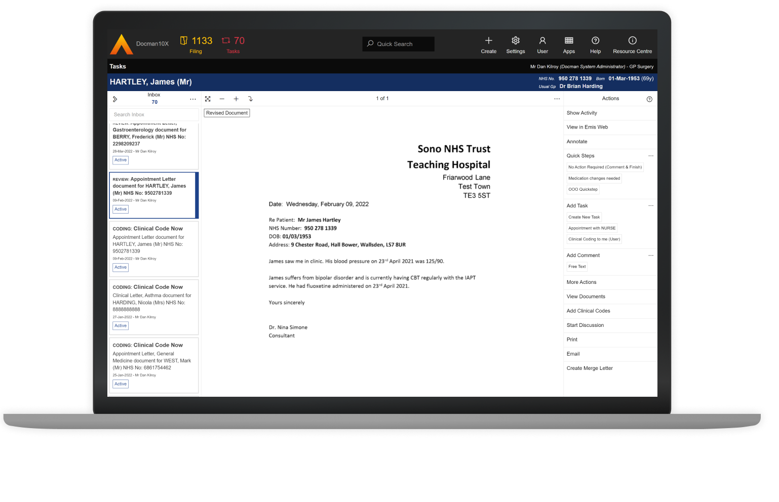 Clinical document management software in use
