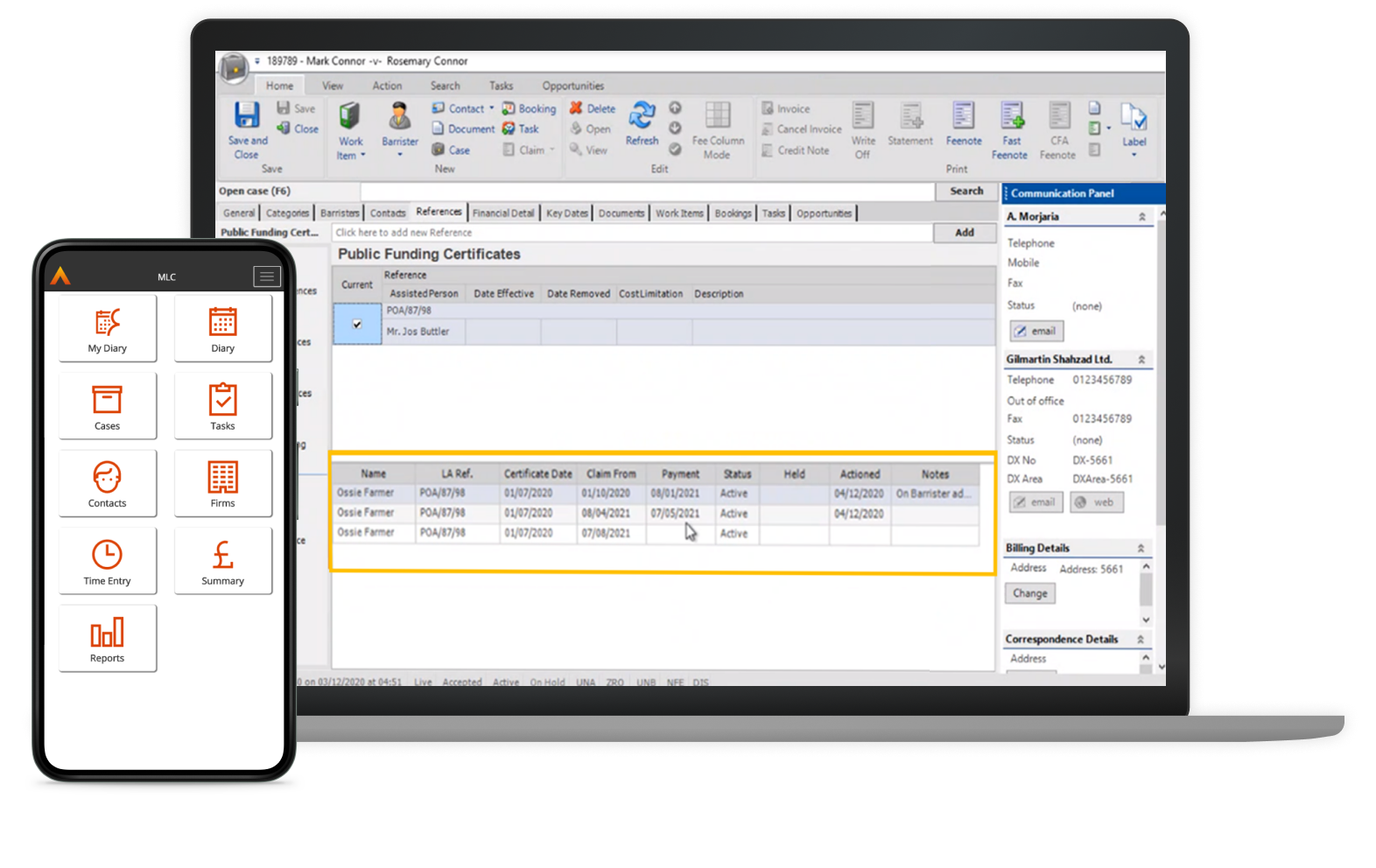 mlc chambers management software in use on phone and laptop