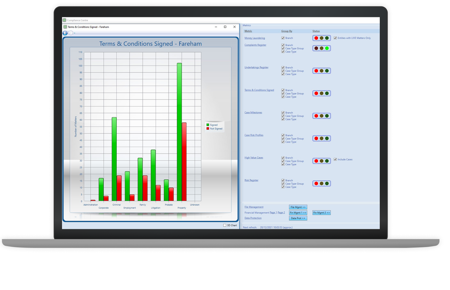 p4w practice case management system in use on laptop