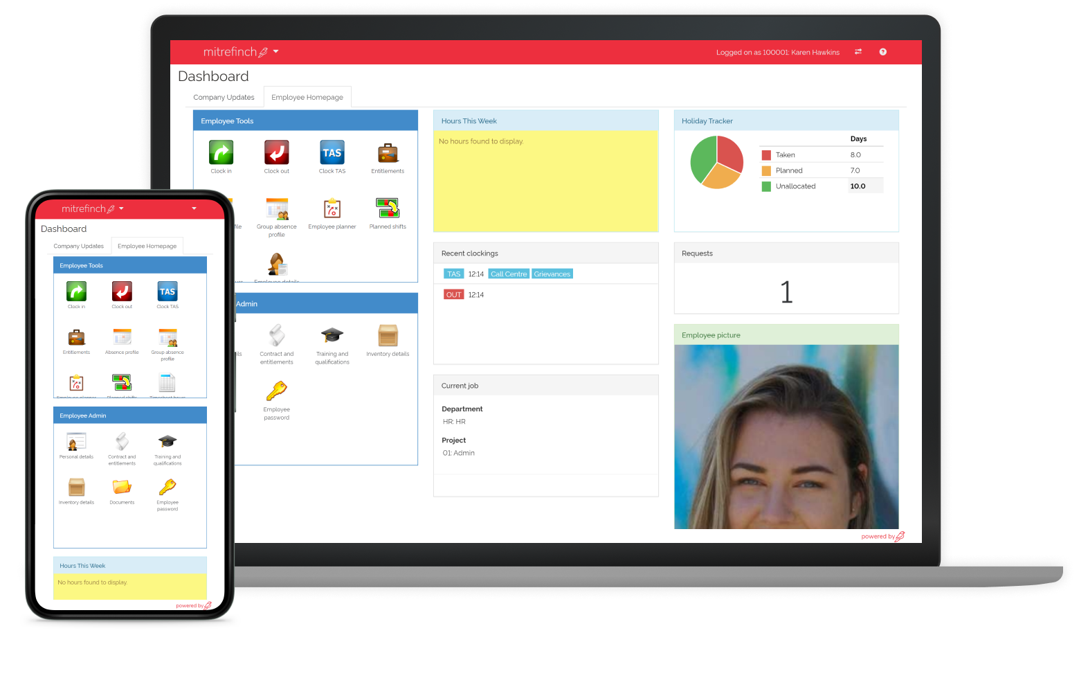 Time and attendance software in use on multiple devices