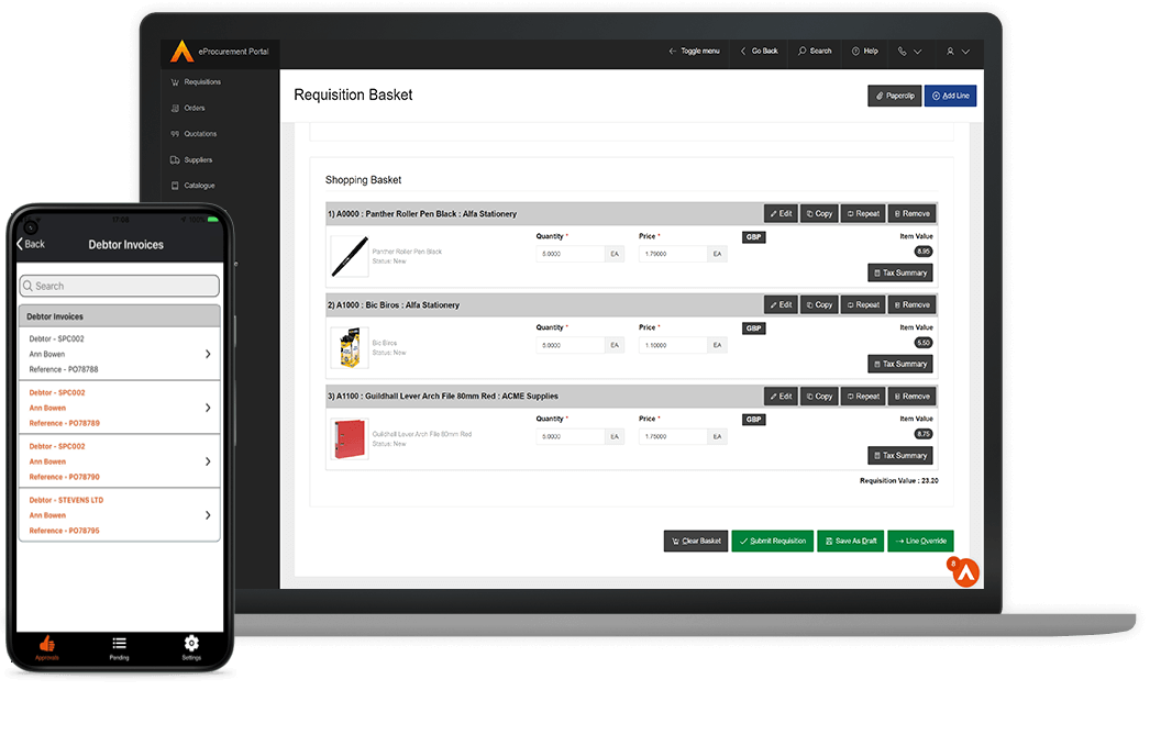 Cloud Financials software in use on laptop and mobile devices